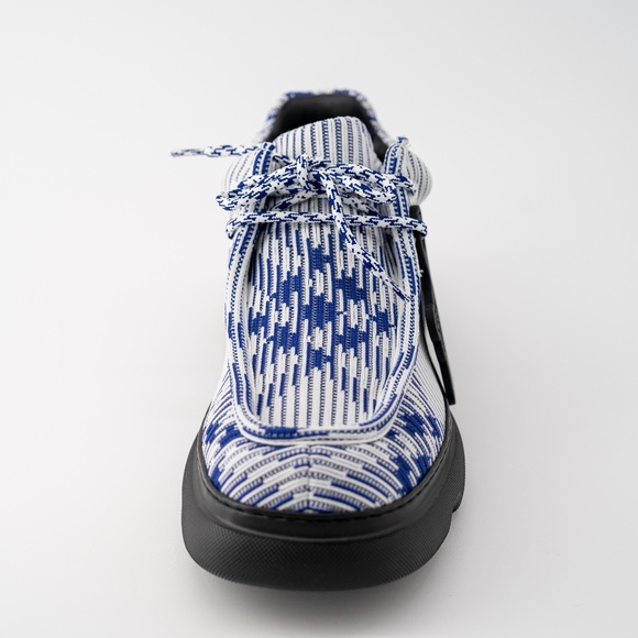 size 44eu 11us Burberry Creeper Mid Lace-Up Boots Platform Blue White Check - Picture 6 of 16